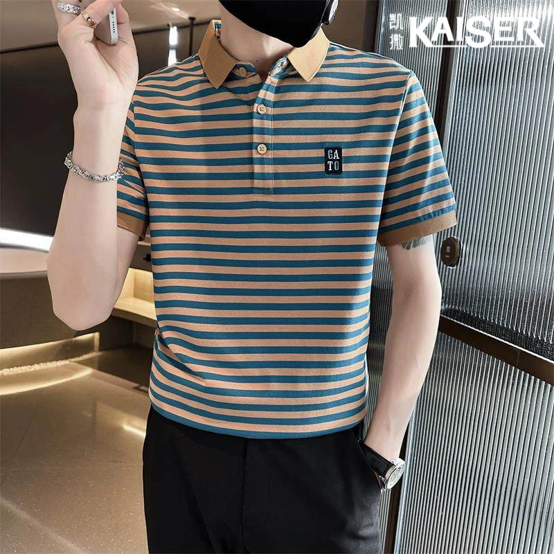 凯撒polo衫男款2025夏季新款男士上衣商务休闲条纹半袖T恤男装