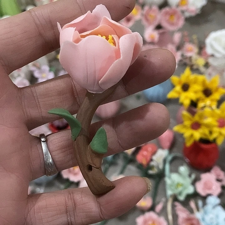 瓷片纯手工陶瓷花摆件瑕