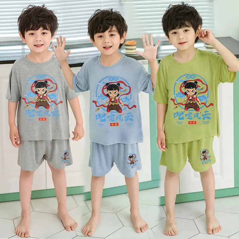 男童莫代尔睡衣套装儿童夏季薄款家居服男孩子短袖空调服睡衣睡裤