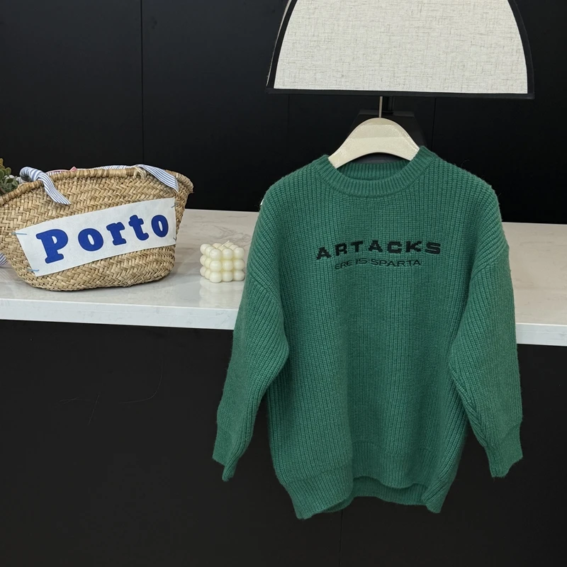 【现货】leomama童装女童字母圆领毛衣秋冬儿童套头保暖针织衫上衣