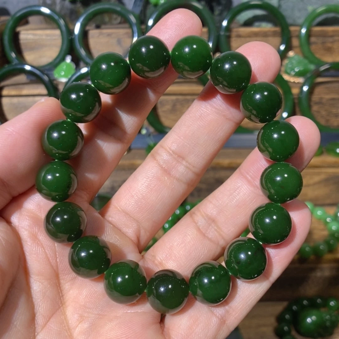 【闪购商品】吊坠(不含链)未镶嵌和田玉俄七红皮菠菜绿手串12