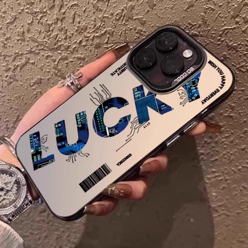 适用苹果16promax手机壳简约个性iphone14英文lucky潮牌高级13pm