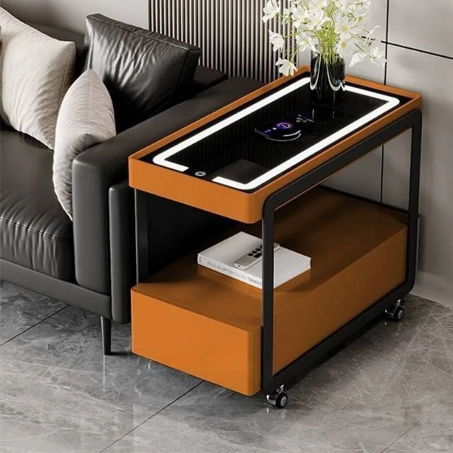 智能轻奢沙发边几钢化玻璃边柜现代高级简约客厅侧边移动家用茶几