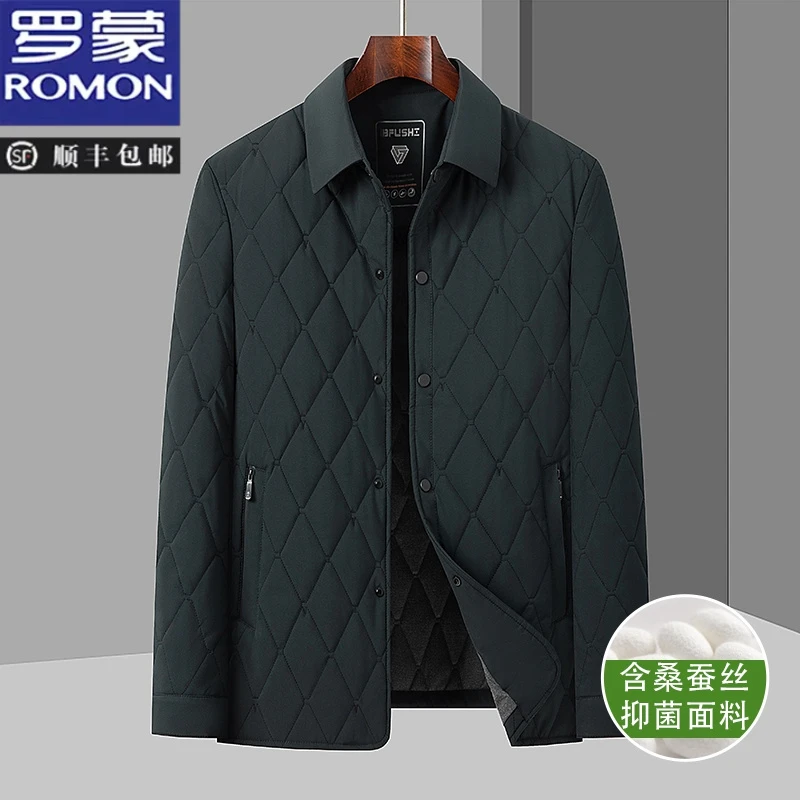 罗蒙冬季男士休闲含桑蚕丝长袖棉服翻领时尚保暖2025新款百搭外套