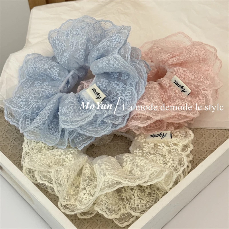 韩版蕾丝刺绣大肠发圈四层小蛮腰大号发绳气质网纱甜美扎头绳头花