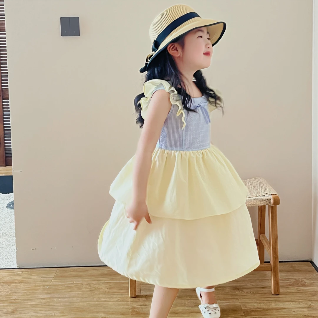 法式公主裙夏季女童纯色蝴蝶连衣裙洋气吊带裙童装夏款蓬蓬裙甜美