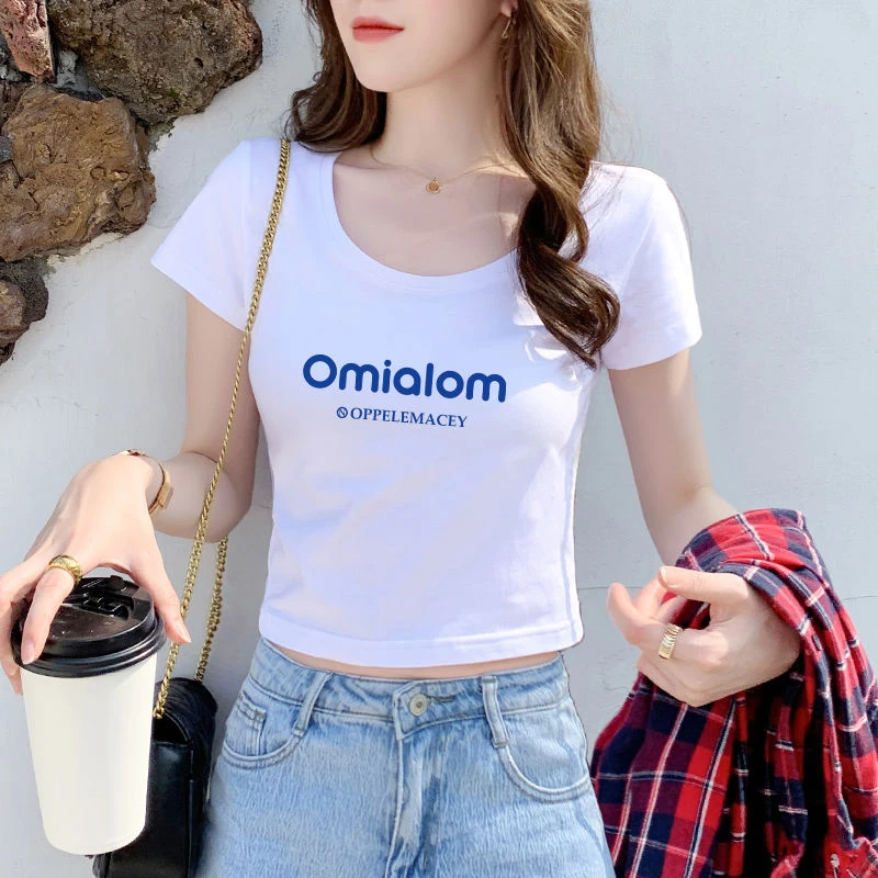 白色短袖t恤女士短款夏季设计感小众高腰半袖露脐上衣2025年新款