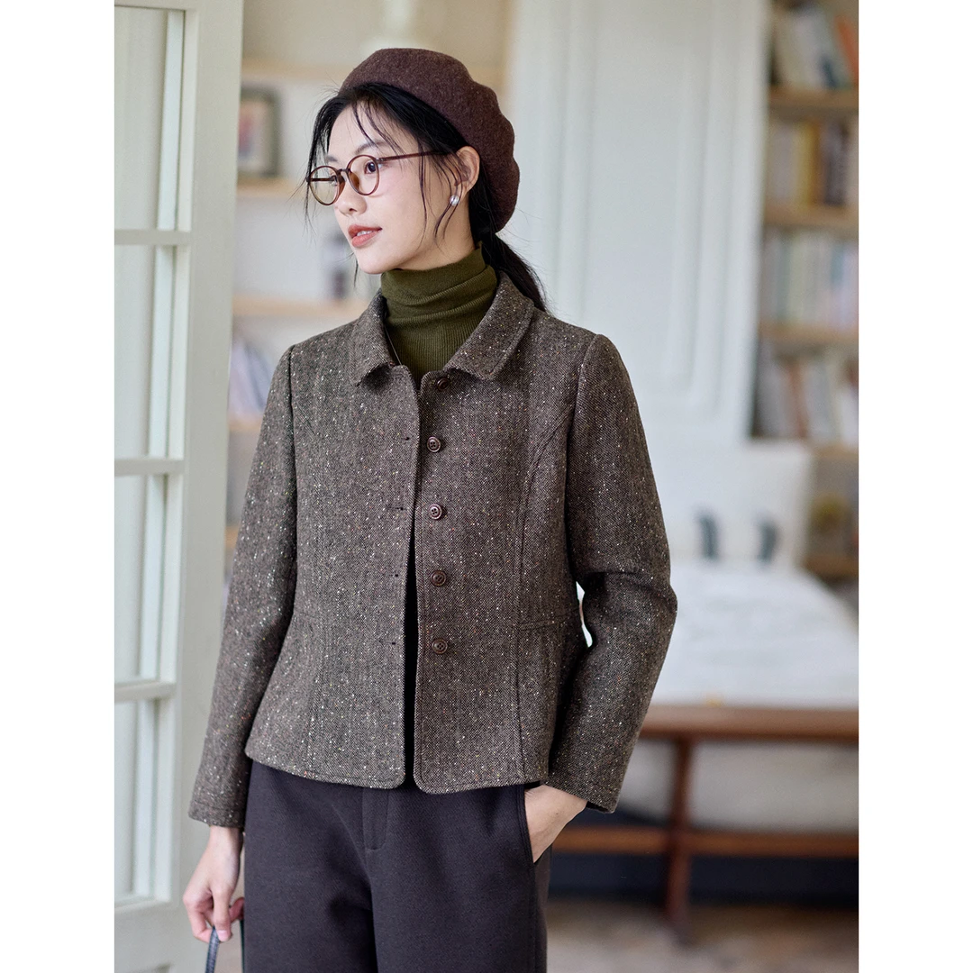 红念灰色毛呢外套女短款小个子修身高级感2025年秋季新款气质外套