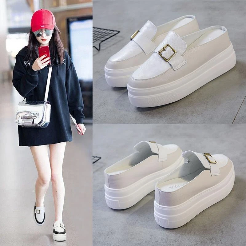 厚底包头半拖鞋女夏新款网红百搭松糕凉拖小码懒人内增高女鞋