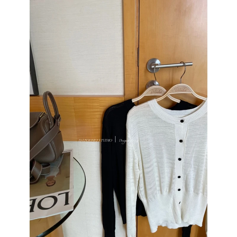 大头黑STUDIO 【极简主义】2025秋极简竹节亚麻针织开衫D225X12458