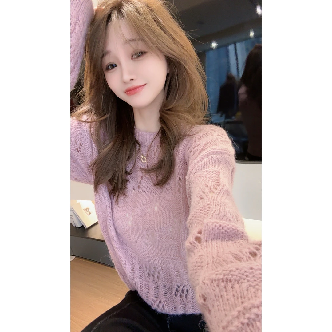 【CHEN】洋气女人味镂空毛衣气质显白减龄长袖针织衫25020703