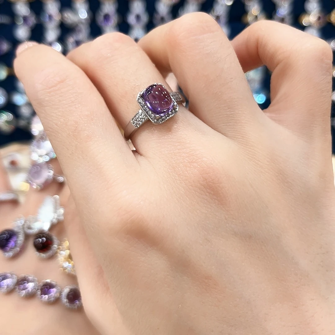 紫晶女款银S925镶嵌谁***米戒指100