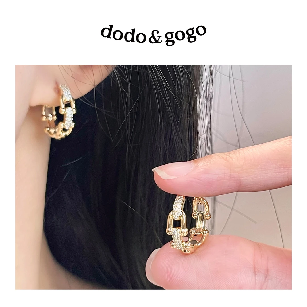 DODOGOGO 合金合成锆石耳饰 锆石圈圈耳扣女小众高级感耳环耳饰