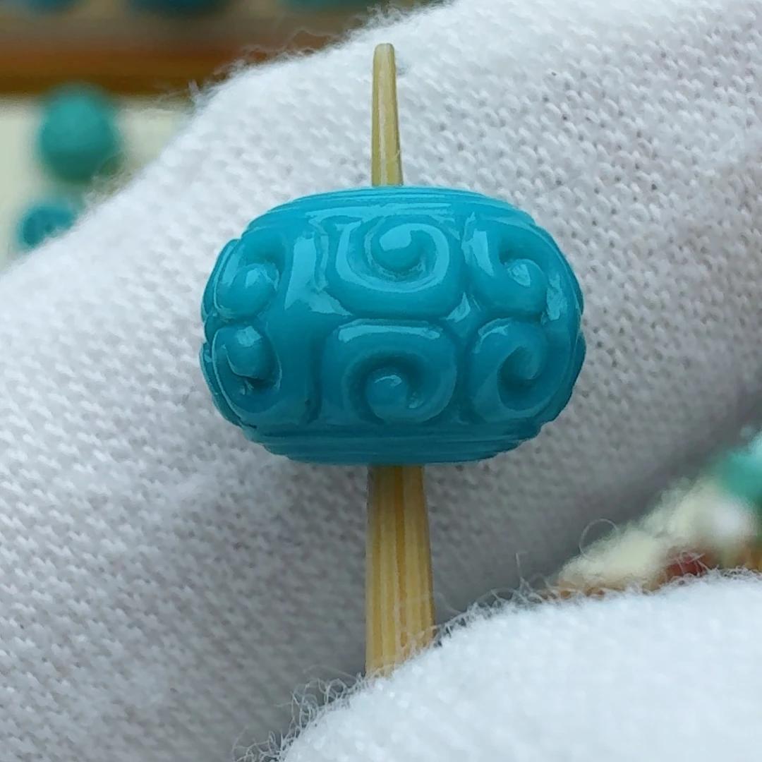 绿松石未镶嵌回纹鼓珠9.6