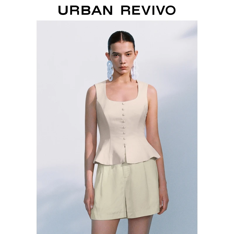 UR2025秋季新款女装通勤气质系带收腰无袖罩衫衬衫UWG250212+