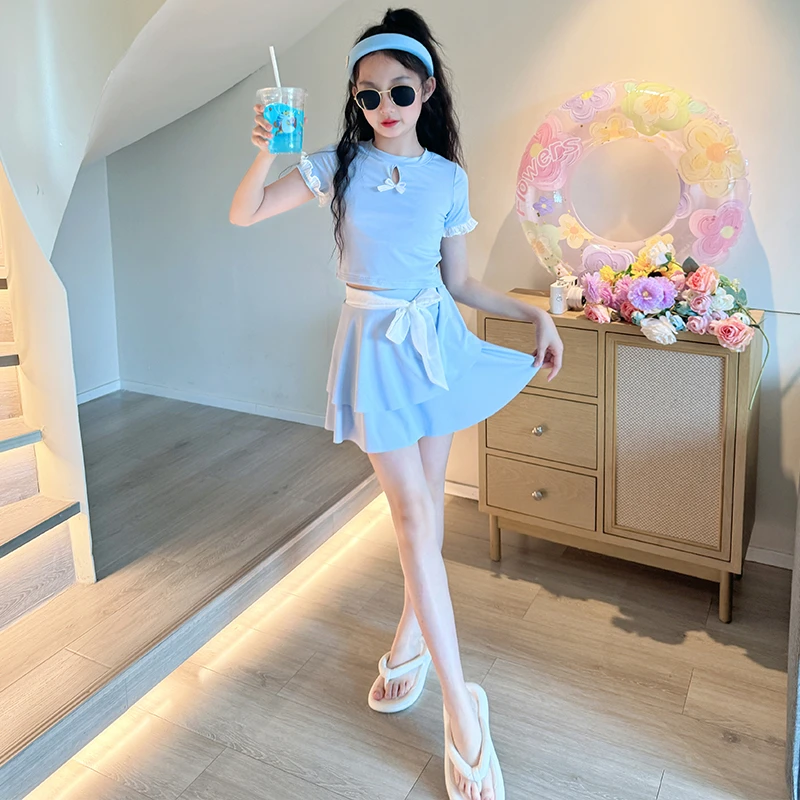 女童泳衣2025新款儿童高颜值分体游泳衣女大童网红公主风速干泳装