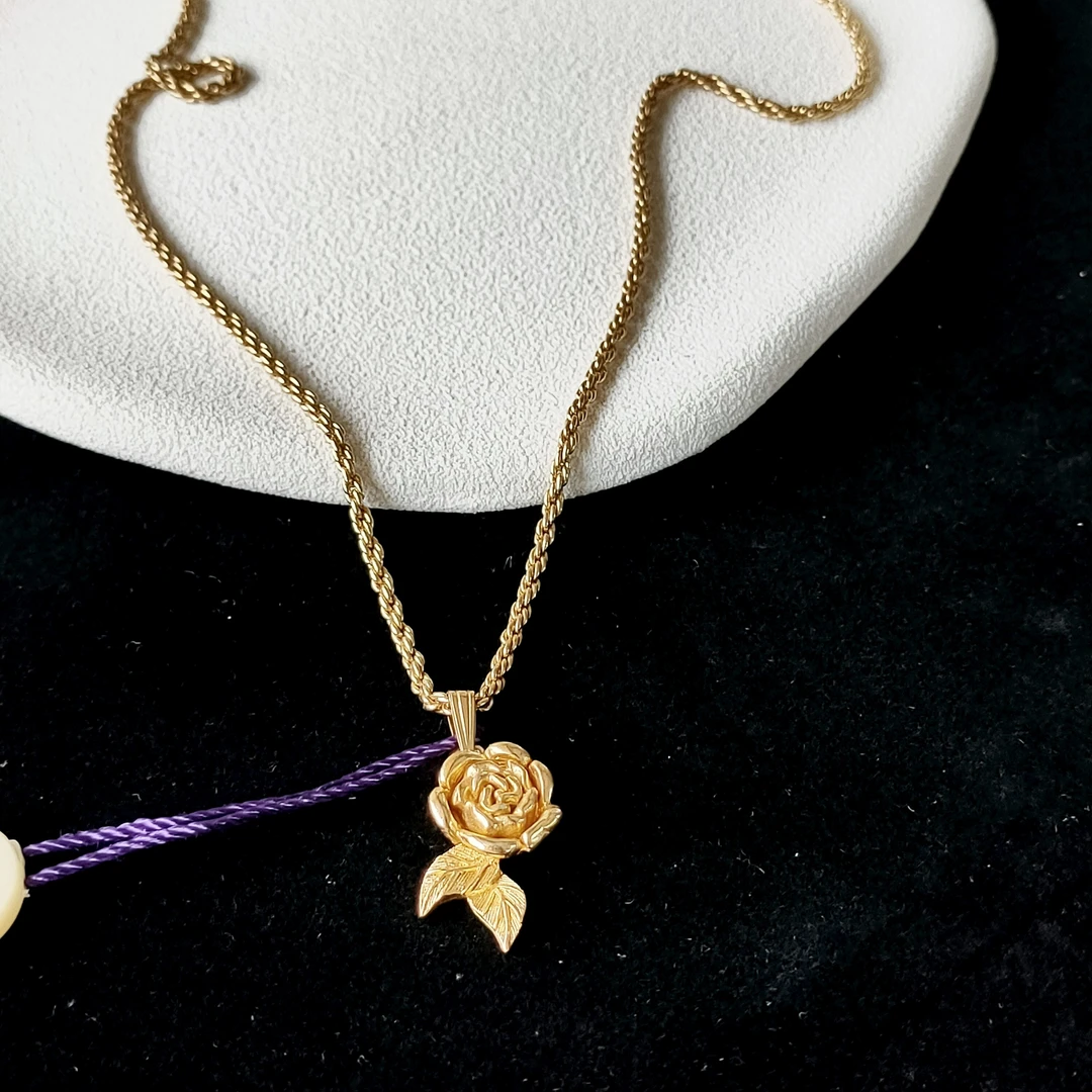 95新 DIOR/迪奥 Azul-金色玫瑰花吊坠项链48558