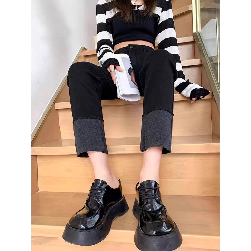 春秋复古直筒九分裤牛仔裤小个子烟管裤百搭高腰修身显瘦法棍裤子