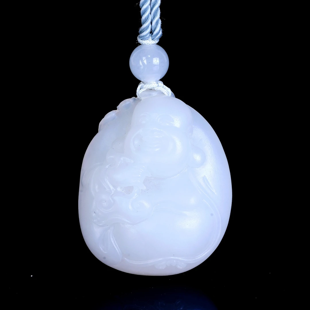 痕玉传承｜珍藏级和田白玉羊脂玉弥勒佛吊坠｜4*3.2*1.4cm
