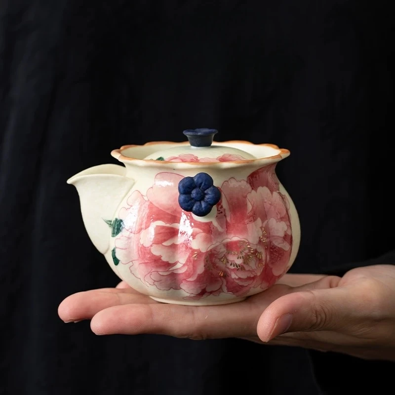 岩矿白国色天香牡丹手抓壶泡茶器具网红款茶壶茶具茶壶泡茶专用