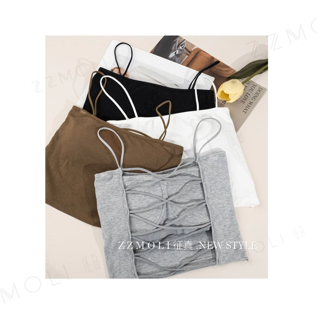 ZZMOLI 甜辣镂空交叉吊带女背心打底内搭时尚百搭修身上衣ZBY7266