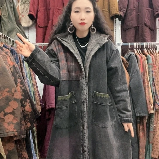 织绣招财猫牛仔外单棉袄小码