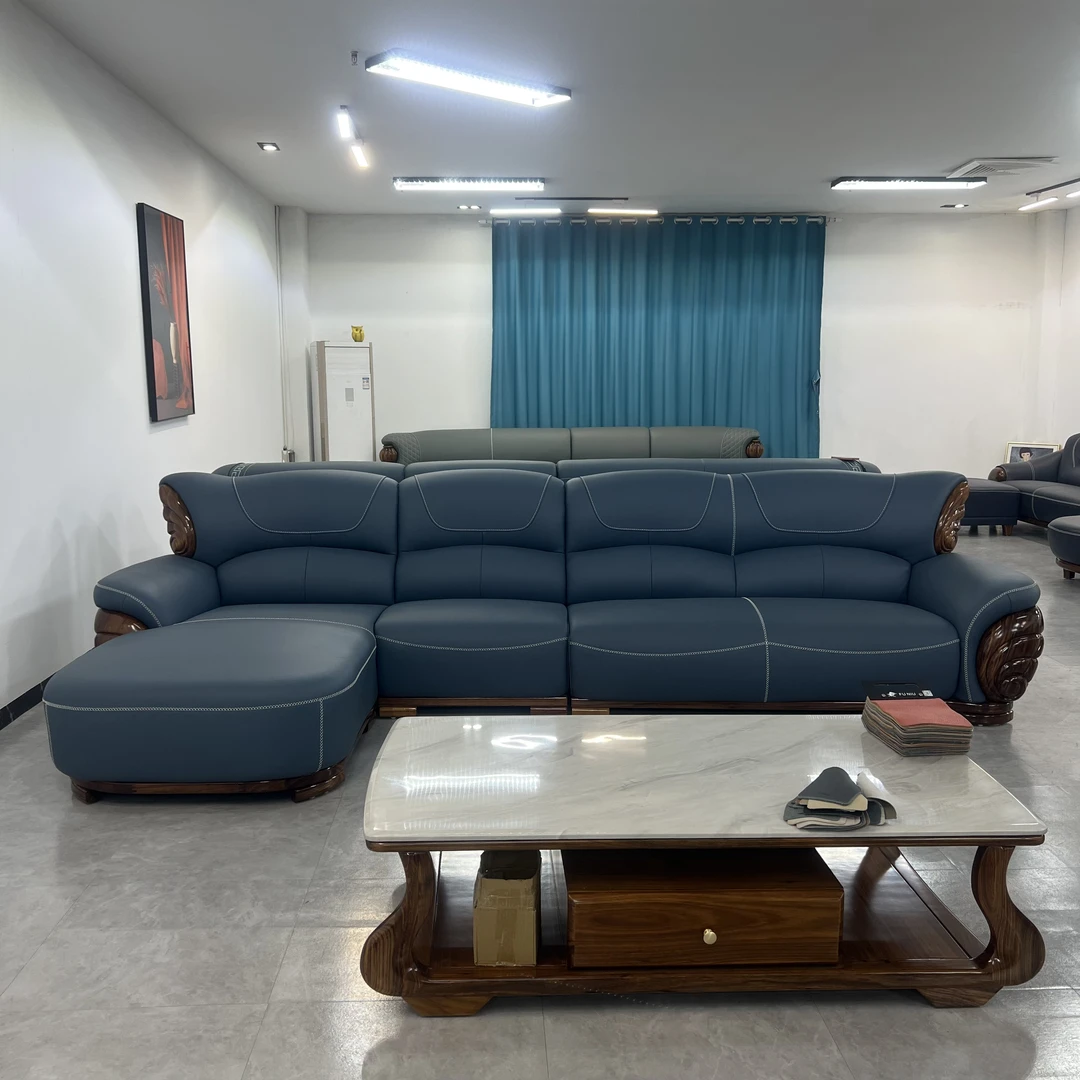 新款天使的翅膀豪华款乌金木头层牛皮沙发贵妃转角直排客厅组合