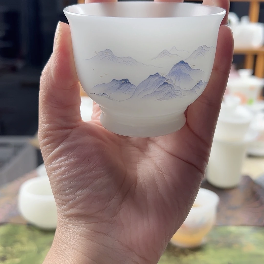 素烧璞玉压手杯120ml-紫色万里山河