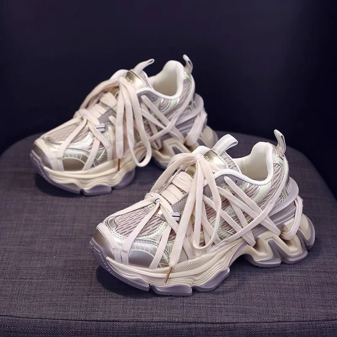 新款松糕厚底增高轻便绑带小众休闲运动潮鞋网红老爹鞋女鞋2025春