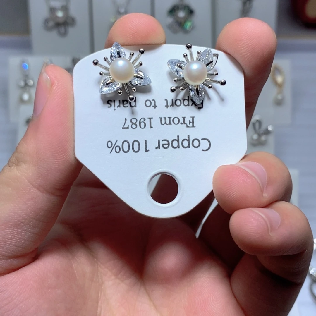 银S925镶嵌耳饰淡水珍珠