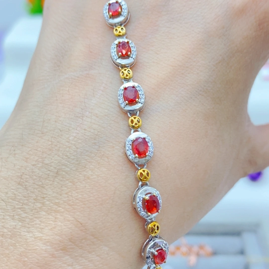 手链彩色蓝宝石银S925镶嵌