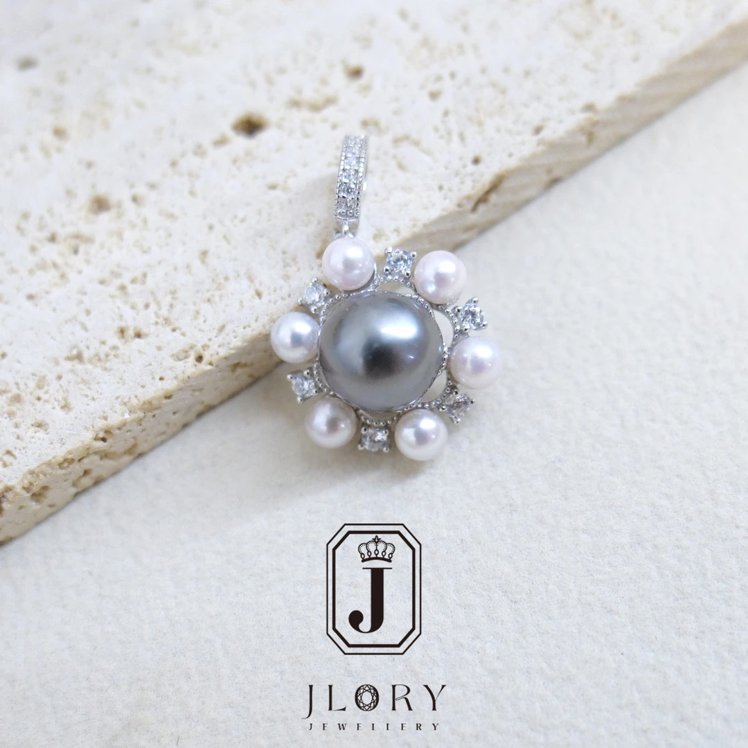 S925 9-10mm 海水大溪地Akoya花朵万能吊坠 679