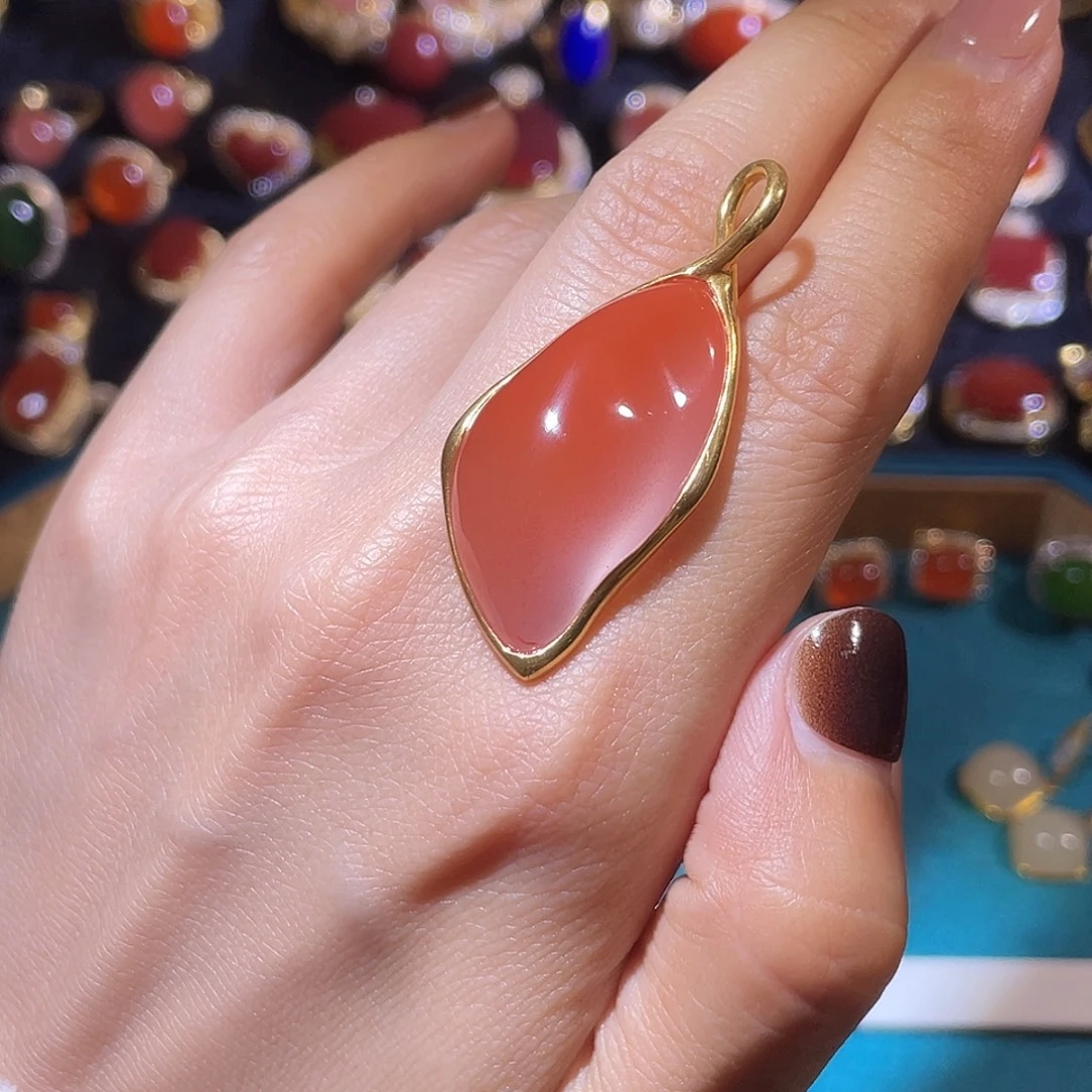 南红玛瑙银S925镶嵌吊坠(不含链)