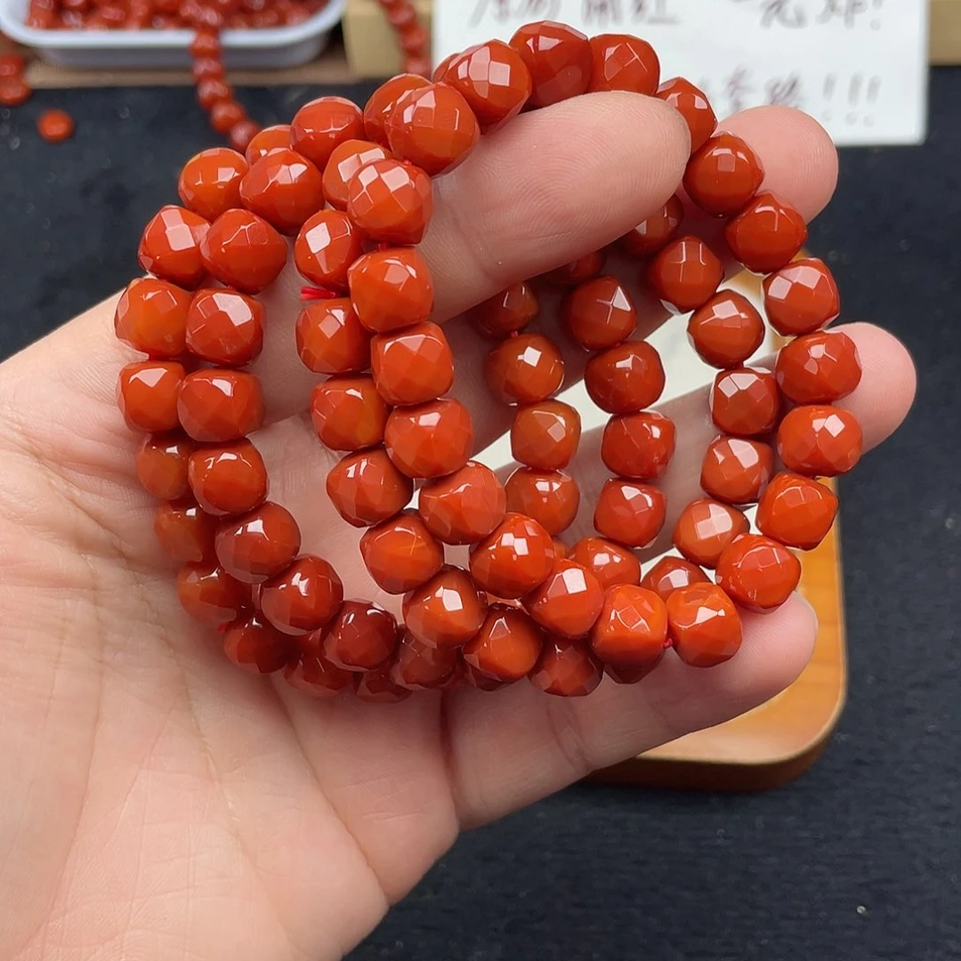 未镶嵌4号瓦西柿子红卡9切面方糖手链南红玛瑙