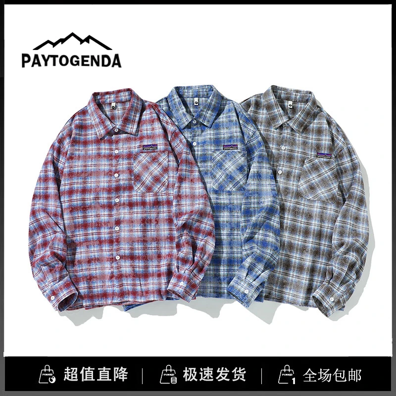 巴塔paytogenda旗舰店日系复古格子长袖衬衫宽松慵懒风衬衣男女秋