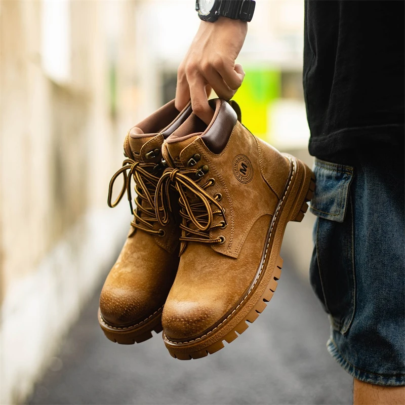 2024马丁靴男款真皮高帮英伦风短靴秋季复古工装登山靴户外大黄靴