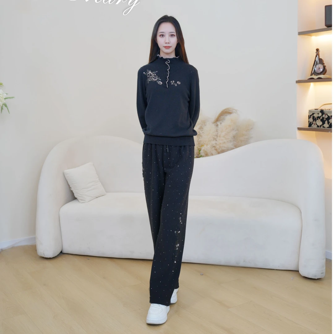 Pink Mary/粉红玛琍新款气质时尚百搭加绒加厚直筒长裤PMDOW2305