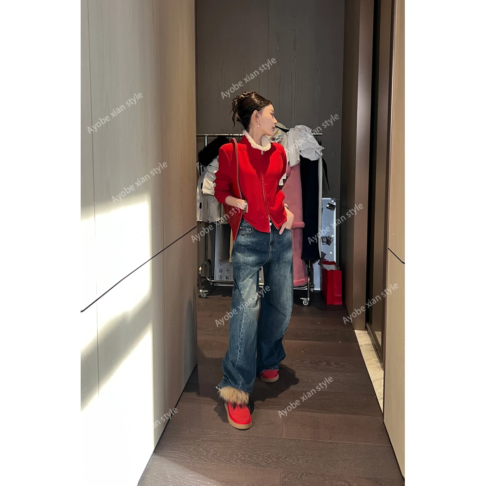 【AYOBE】小贤 千禧辣妹高街水洗牛仔弯刀长裤复古小众显瘦做旧百搭