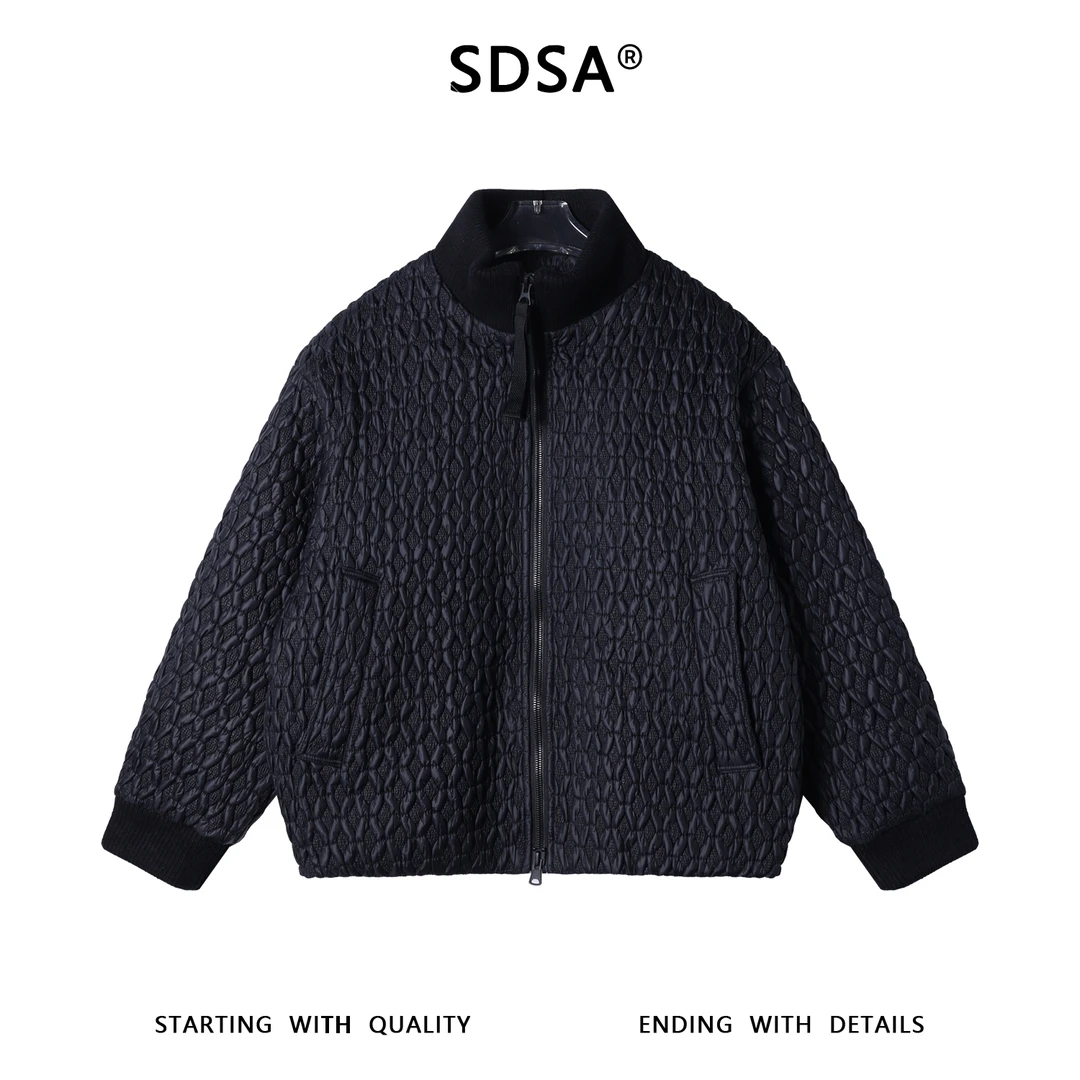 SDSA秋冬新款痞帅男装休闲立领编织高级感菱形格白鹅羽绒服百搭