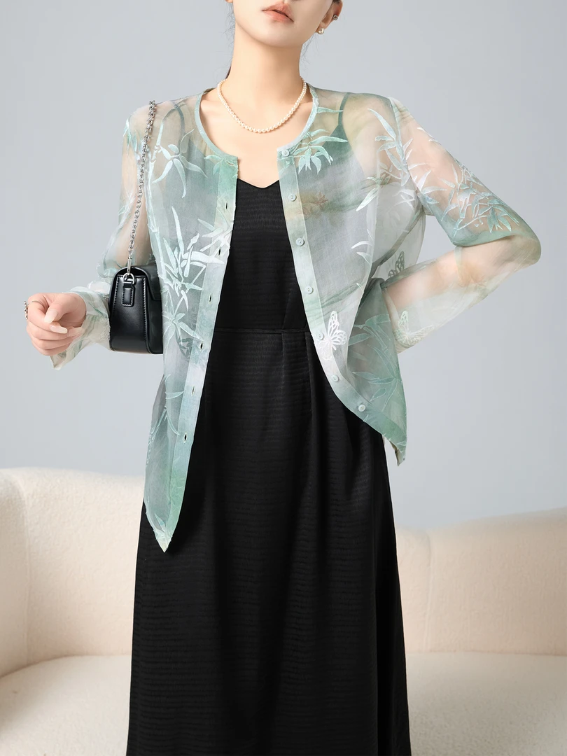 老敏哥100桑蚕丝真丝绡轻奢气质极简空调上衣女S05166951