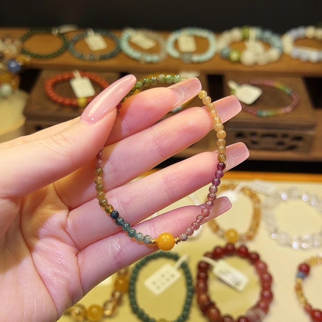 水晶手串银S925镀金镶嵌碧玺1341