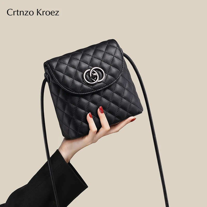 【CrtnzoKroez官方正品】真皮包包女洋气菱格斜挎包生日礼物送女友