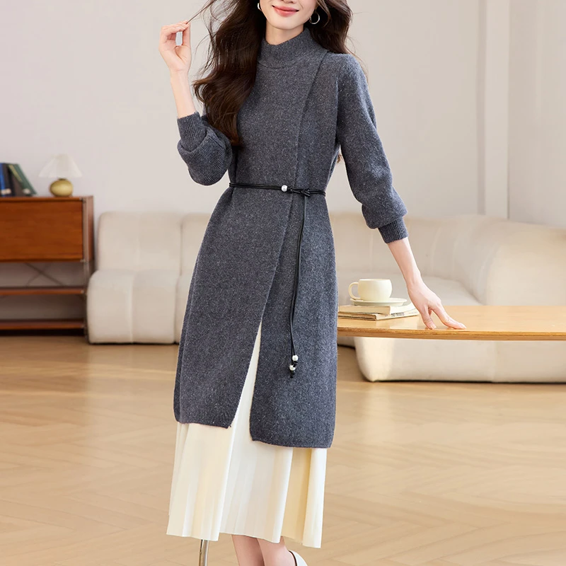 配大衣两件套针织连衣裙女秋冬2025新款时尚套装裙子冬季收腰内搭