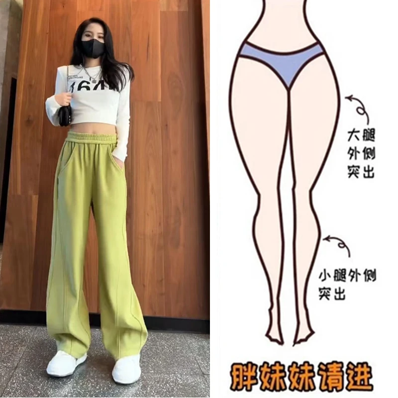 休闲运动垂感阔腿裤女秋冬季新款加绒加厚大码宽松显瘦拖地香蕉裤