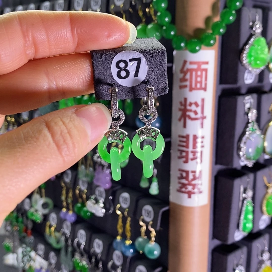 银S925镶嵌翡翠耳饰87