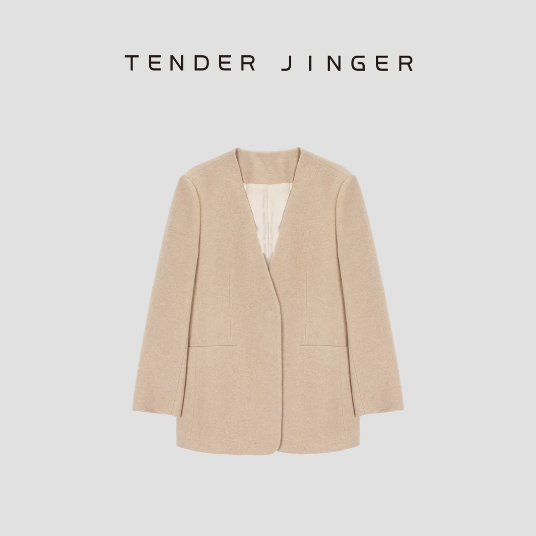 Tender Jinger【黑标】绵羊毛混纺V领简约外套T53ZP41392