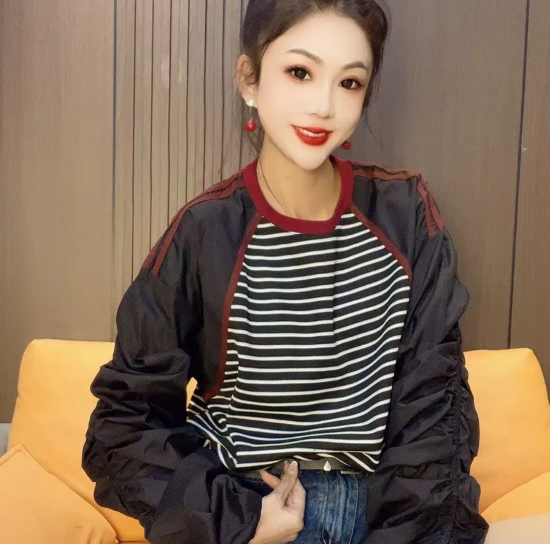 80278#条纹拼接卫衣