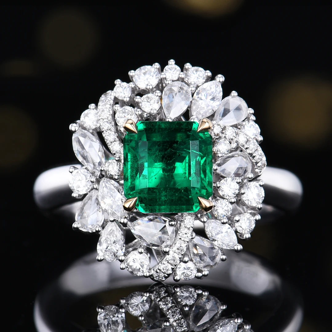 18K金天然祖母绿戒指/吊坠（不含链）时尚豪华