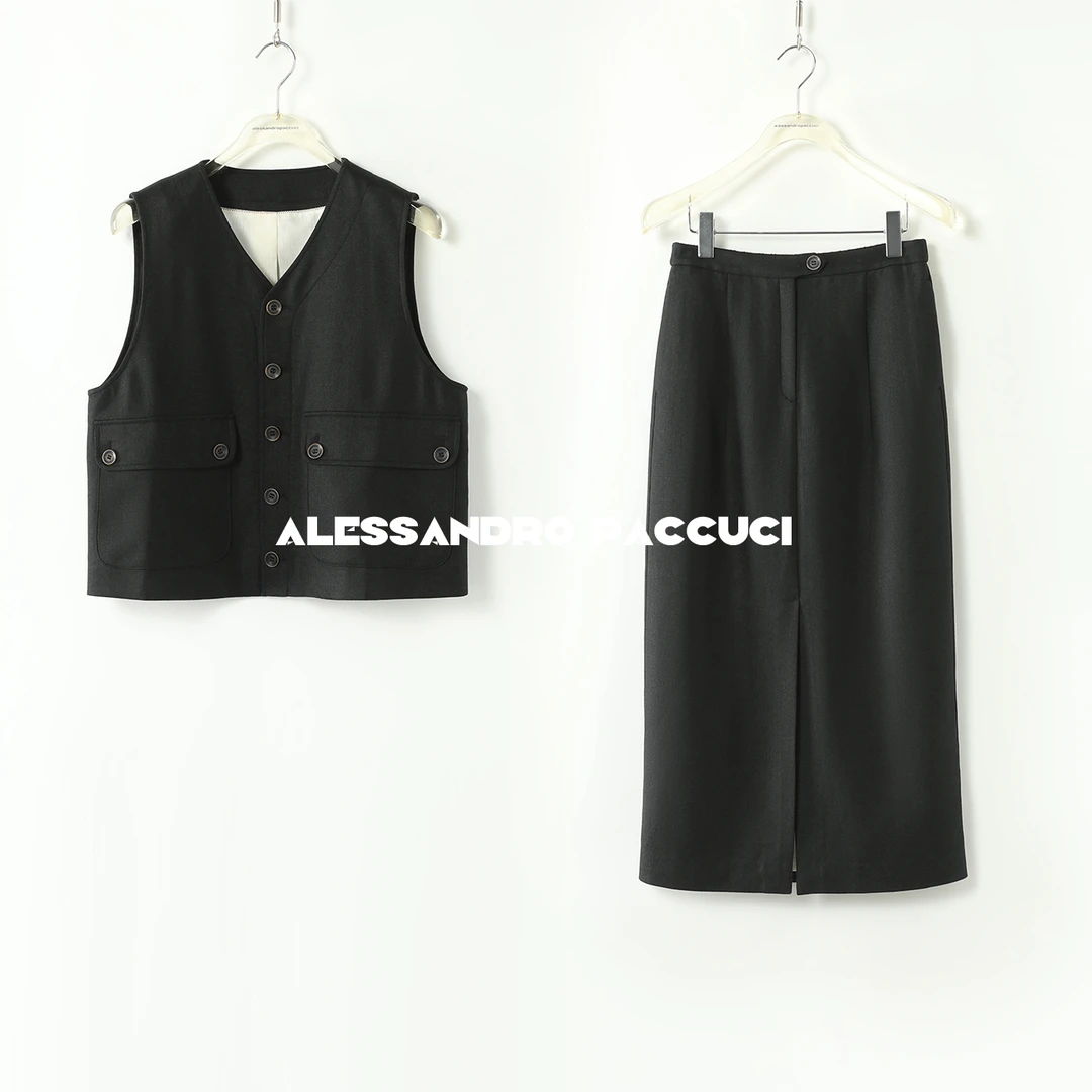 AP洛哥43061MJ/43069QB【白领】绵羊毛混纺老钱风小V马甲/半身裙