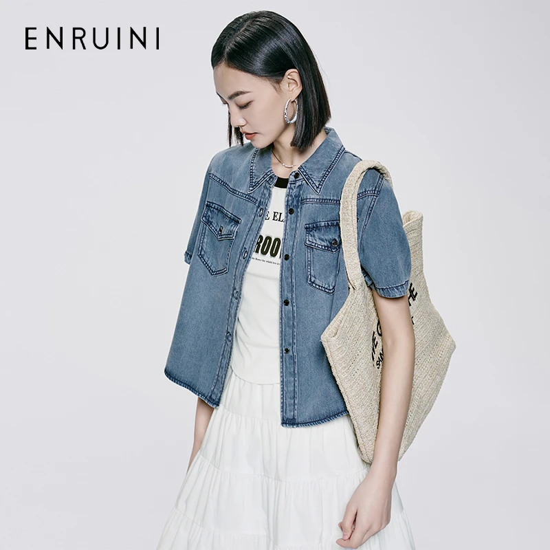 恩瑞妮2025款夏短外套翻领宽松设计感重工常规款无袖ESXE4B295